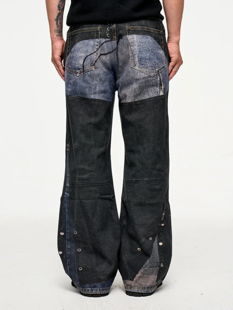 Digital Three-dimensional Printing Washed Straight Jeans Distressed Y2k Men’s Jeans 4