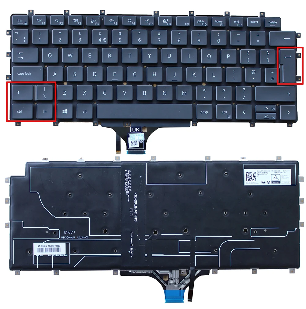 Фото Английская клавиатура для ноутбука с подсветкой для Dell Latitude 9510 9520 01JHJY с большой клавишей ввода №1