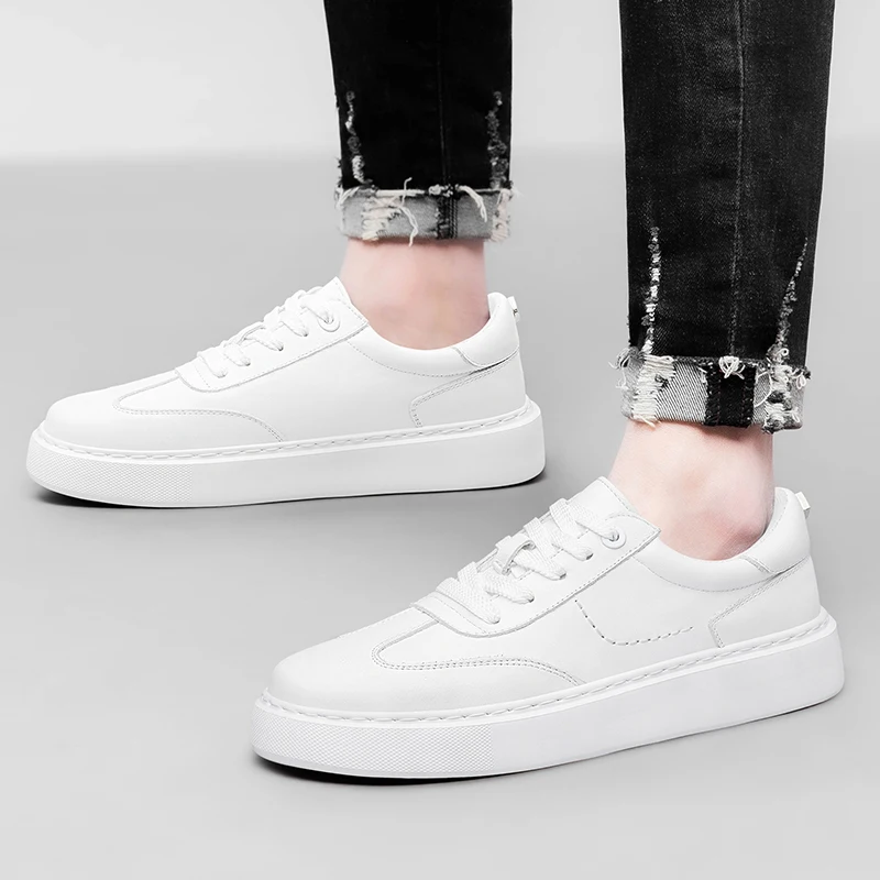 Baskets homme décontractées en cuir véritable à lacets_voghion.com