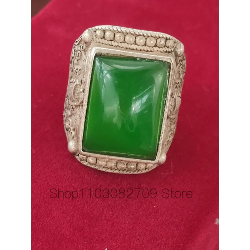 

Asian old miao silver hand cast cool statue ring jewel gift