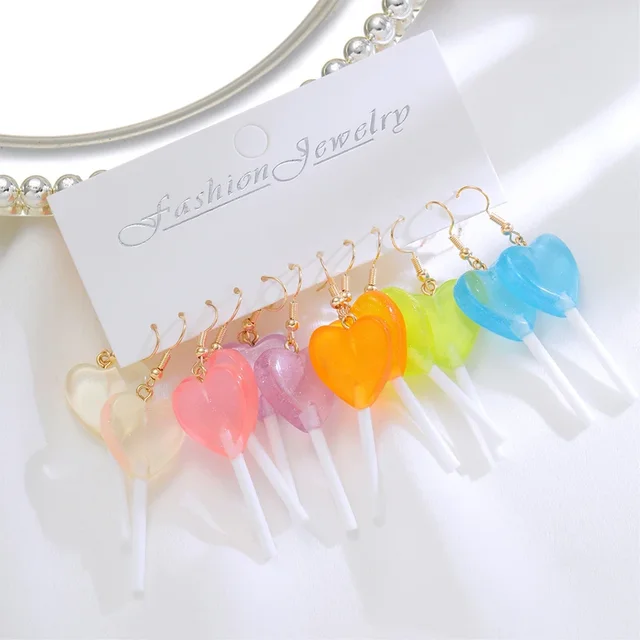 New Cartoon Heart Ice Cream Milk Tea Earrings Set for Women Girl Cute Colorful Geometric Animal Drop Earring Trendy Jewelry Gift 1