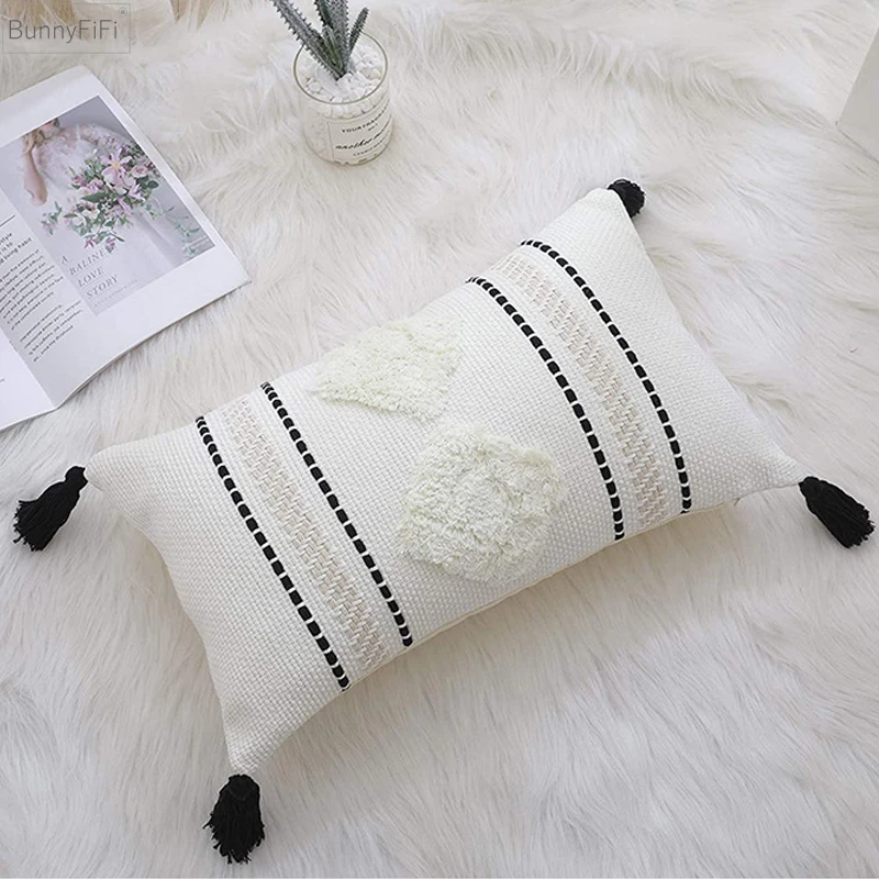 Tufted Cushion Cover 45x45/30x50cm/50x50cm White Black Pillow