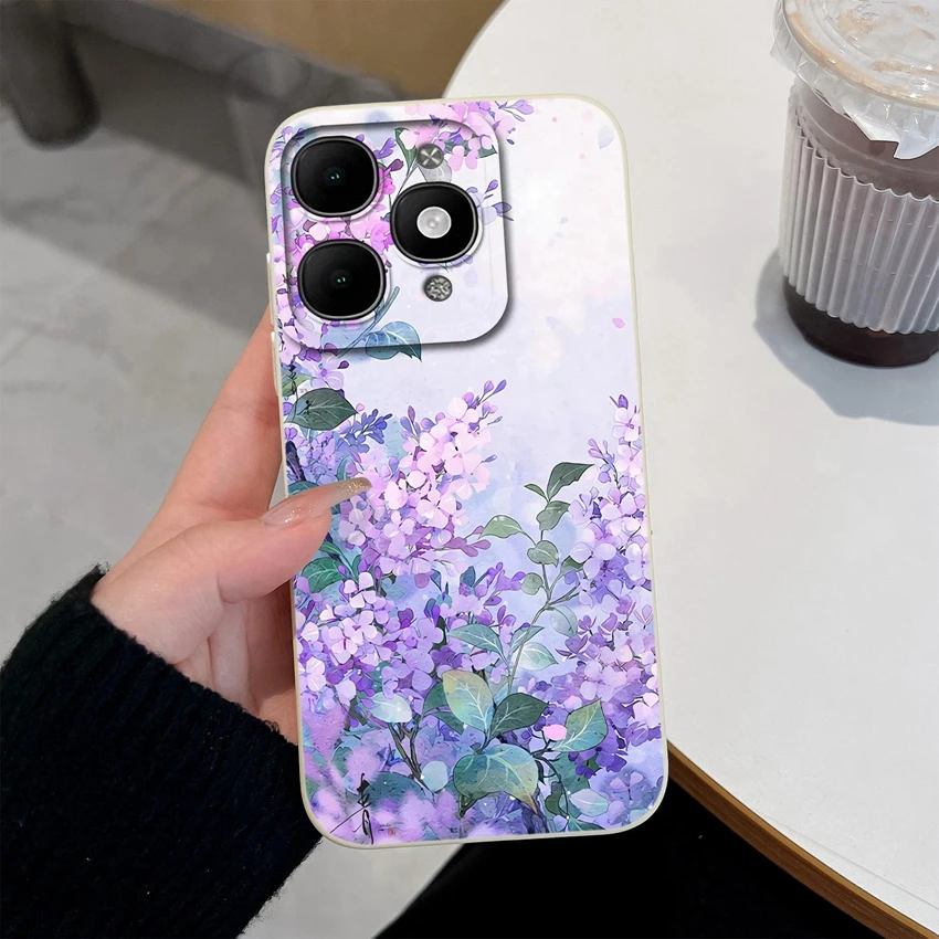 Pretty Floral Liquid Silicone Shockproof Phone Case with Screen Protector