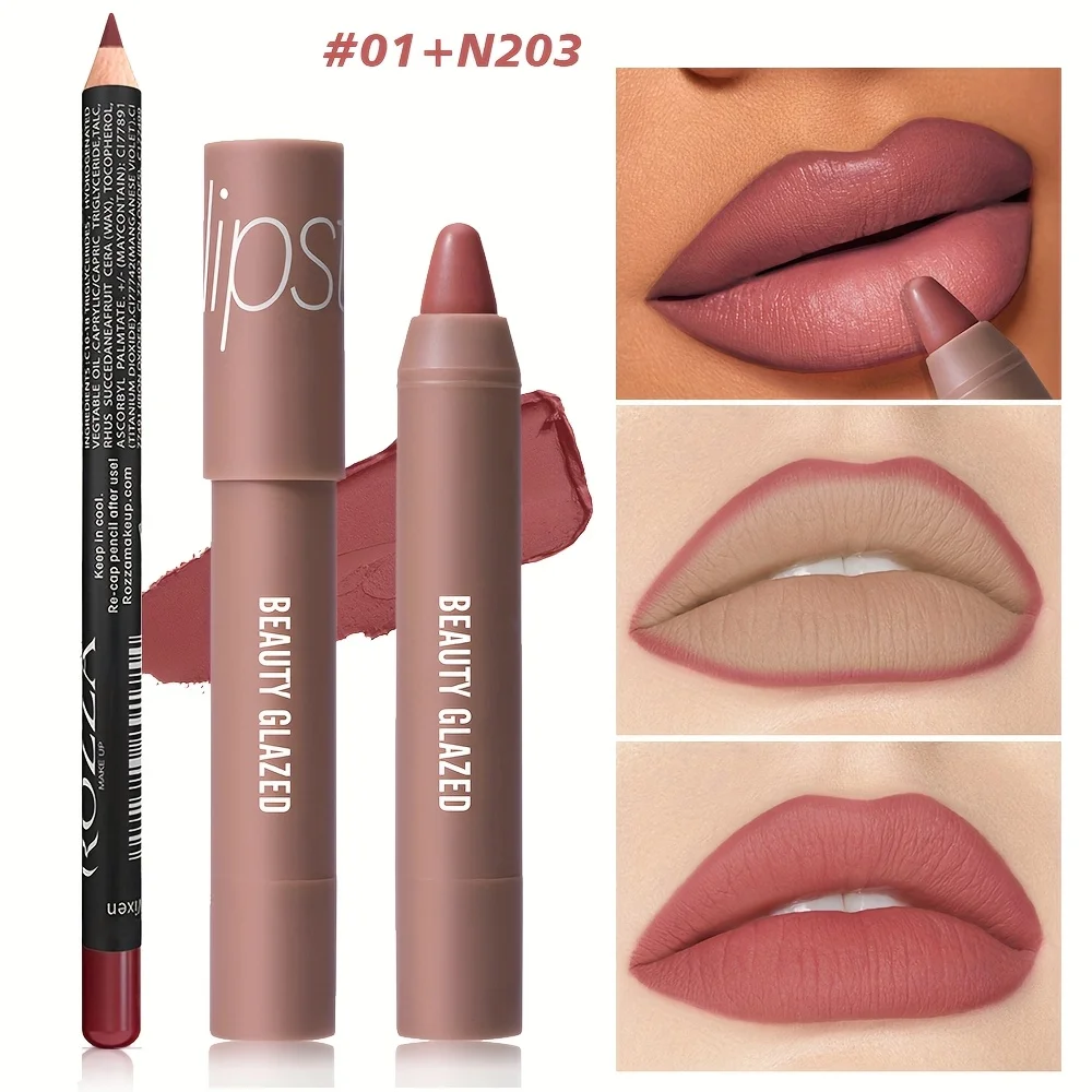 2Pcs/set Velvet Lipstick Pen Lip Liner Set