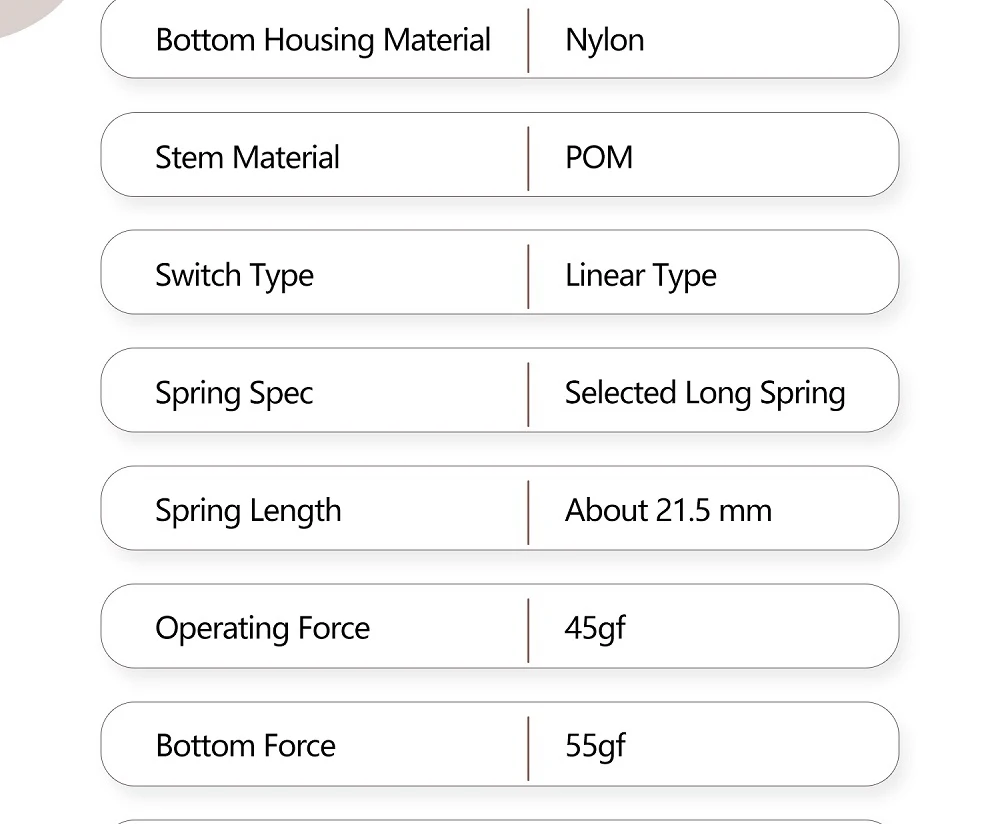 para Teclado Mecânico, Hule MX, Nylon Pré-Lubed, Mola Longa POM