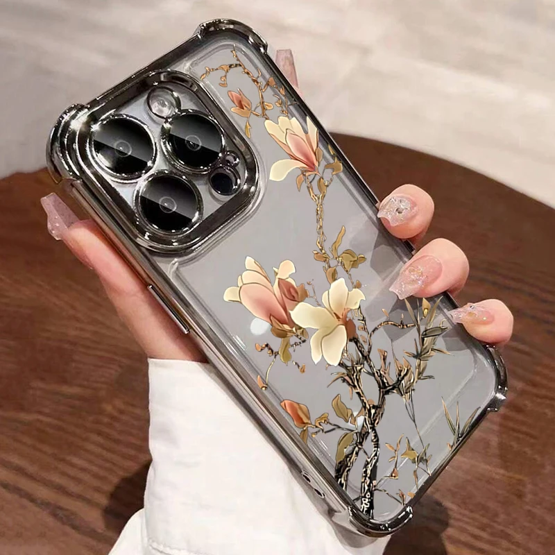 Orchid-Themed Electroplated Airbag Transparent Phone Case