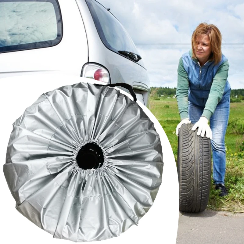 1Pcs Car Spare Tire Cover Case 190T Silver Coated Cloth Auto Wheel Tires Storage Bags Covers Dust-proof Protector Accessories