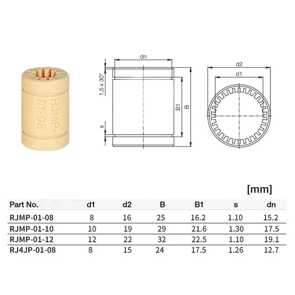 1Pc RJMP-01 RJ4JP-01 RJMP-01-10 DIY Plastic Linear Bearing Dustproof Bearing Shaft Solid Bushing Polymer for 3D Printer Parts