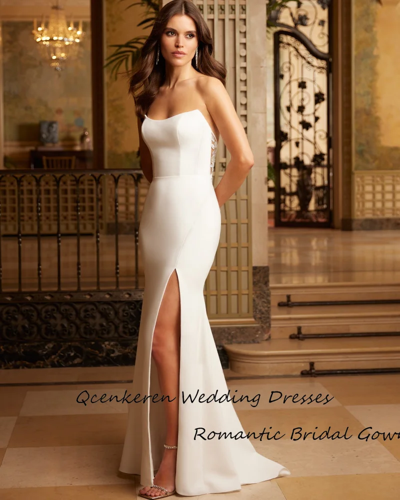 

Qcenkeren Vestido de novia Свадебное платье Trumpet Long Wedding Dresses Strapless Sweep Train Bride Gowns For Sexy Women