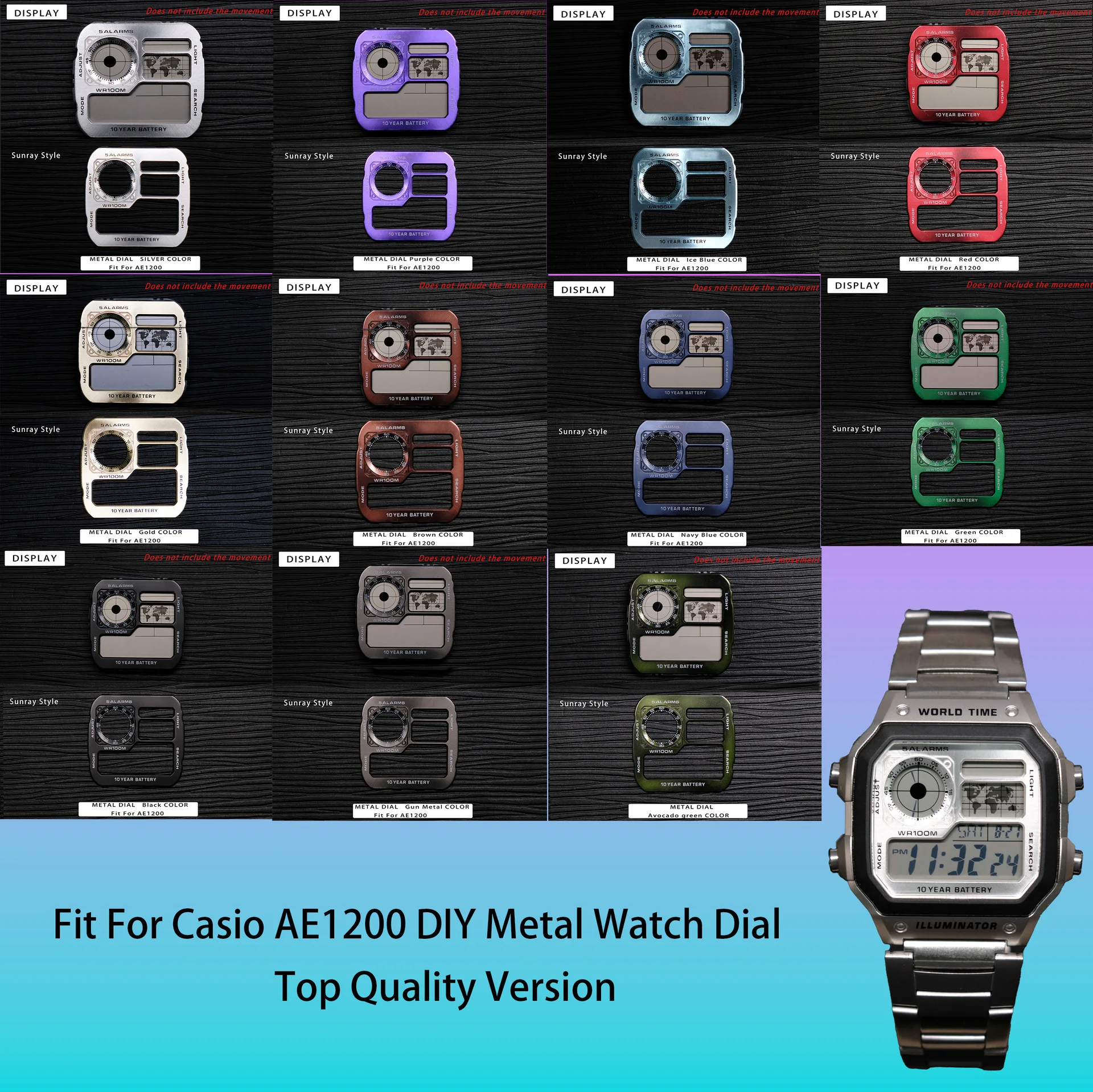 Kit de cadran de Modification de montre AE-1200, cadran en cuivre japonais avec Film pour mouvement 3299 ae1200, pièce de mise à niveau de remplacement Casio