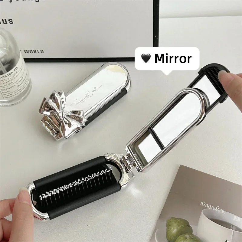 1 Piece Chic Simplicity Hair Brush with Mirrors Women Girl Fashion Sliver Color Bow Air Cushion Comb Portable Travel Hair Comb