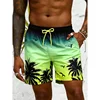 Palm Tree Pattern Beach Shorts Men Gradient 3D Printed Swim Trunks Summer Breathable Short Pants Loose Board Shorts Streetwear 3