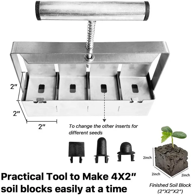 post hole digger gas Manual Soil Block Maker Micro Soil Blocker Set 2 Inch Quad Soil Blocking Tool for Seed Stater Tray Seedlings Cutting Greenhouses harbor freight post hole digger