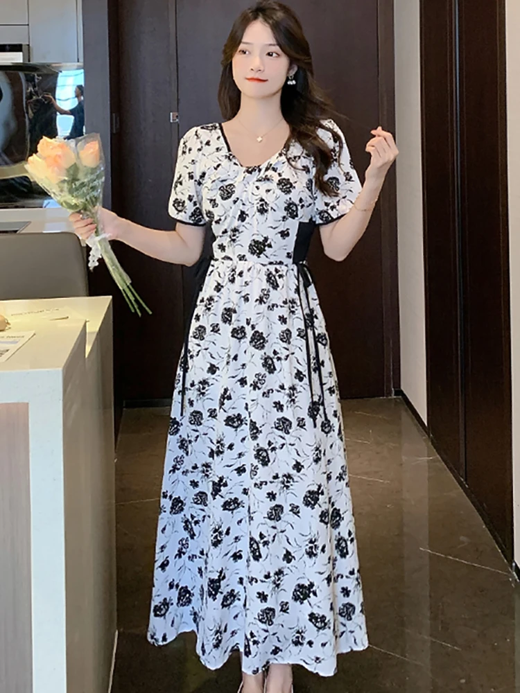 

Summer White Floral Chic Luxury Maxi Dress Women Short Sleeve Elegant Suitable Dresses on Request 2023 Korean Bodycon Prom Dress