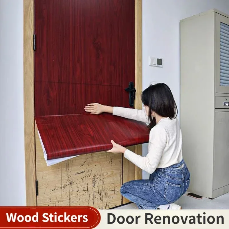 

90CM Width Wood Grain Door Stickers Waterproof Self Adhesive Wallpaper Wardrobe Cupboard Furniture Kitchen Home Decor