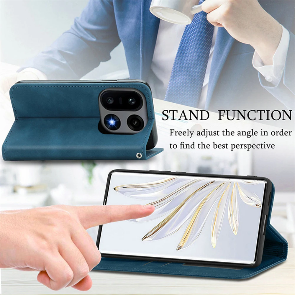 Premium Magnetic Leather Wallet Case for Smartphones - Luxury Flip Cover in Smooth Leather Finish
