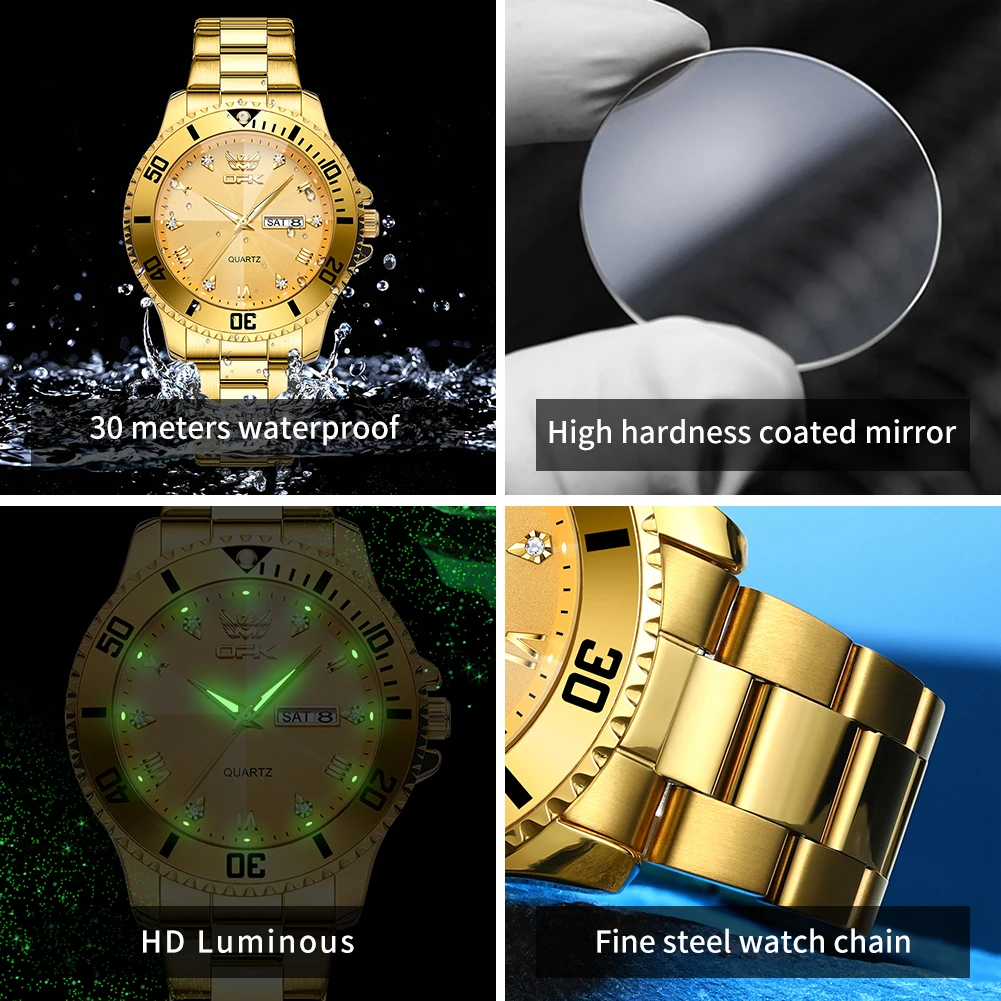 OPK Brand Men's Luxury Gold Waterproof Wristwatch