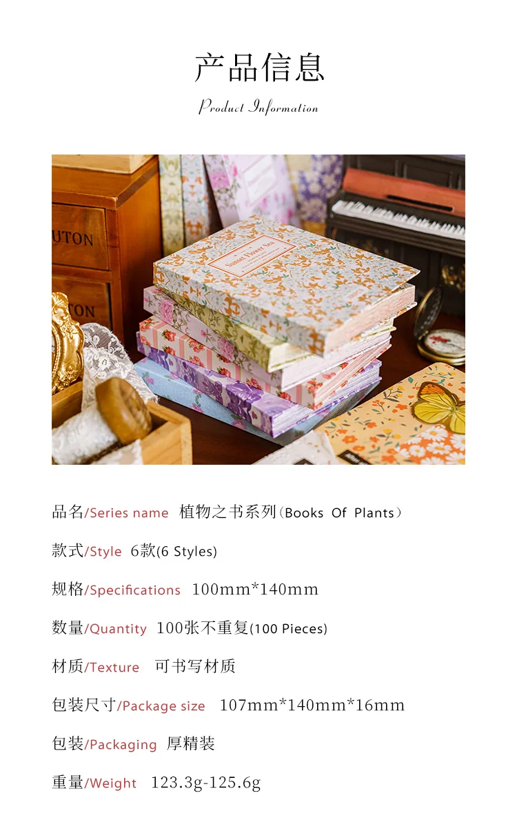 Description Picture 4 of itemJIANQI 100 pcs Vintage Background Paper Floral Paper DIY Scrapbooking Collage Stationery Decor Diary Craft Material Set