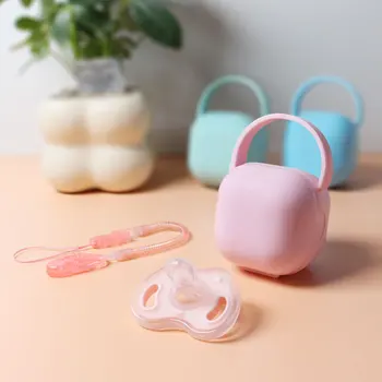 3Pcs Baby Apple Pacifier Set Silicone Soother with Spring pacifier chain and PP storage Box 100% BPA Free Portable Pacifier Set