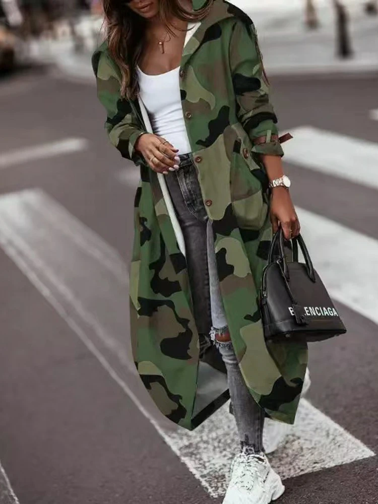 Women's Coat Windbreaker Casual Lapel Mid-length Long Coat