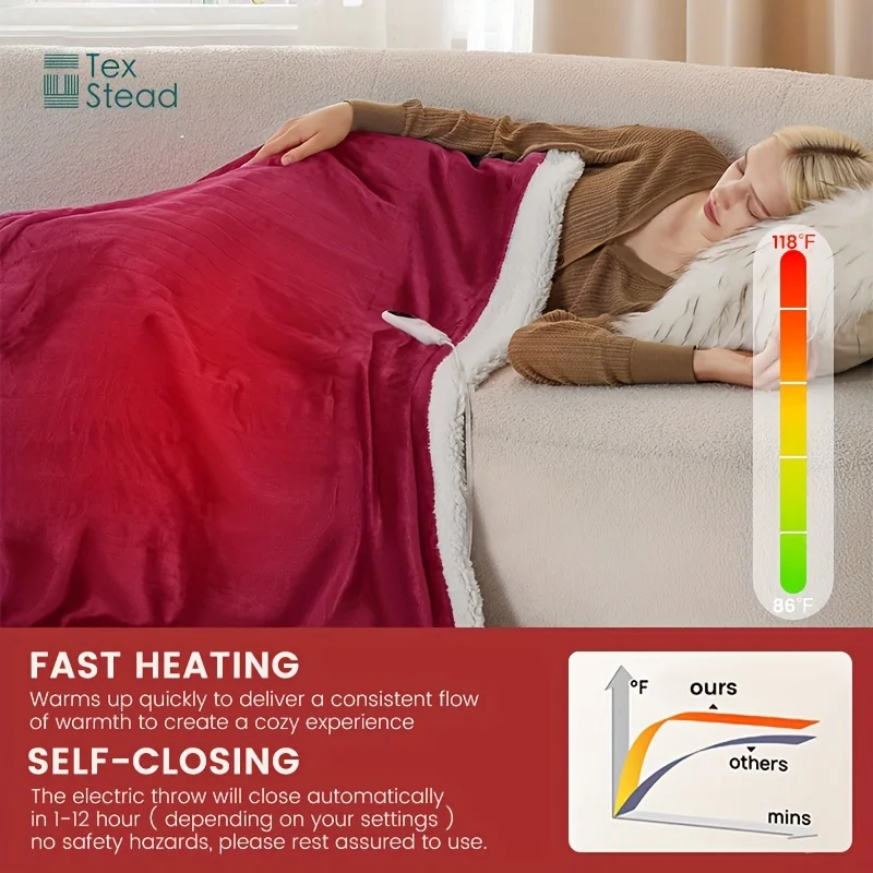 120V, 10 temperature settings with LCD Heated Blanket Electric Throw,1-12 hours Auto Shut Off, Detachable and machine washable 4