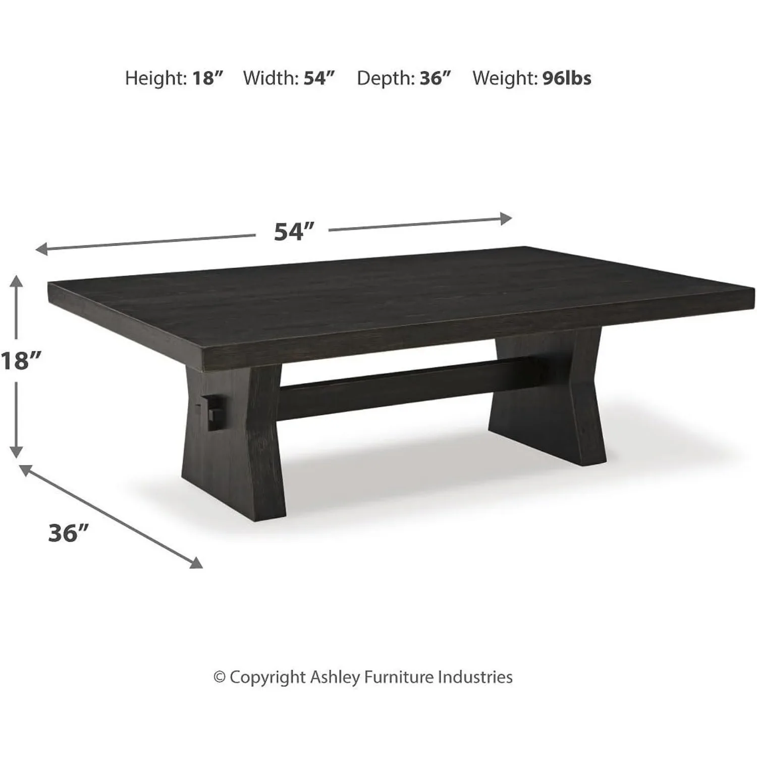 Galliden Coffee Table, 54" W x 36" D x 18" H, Black