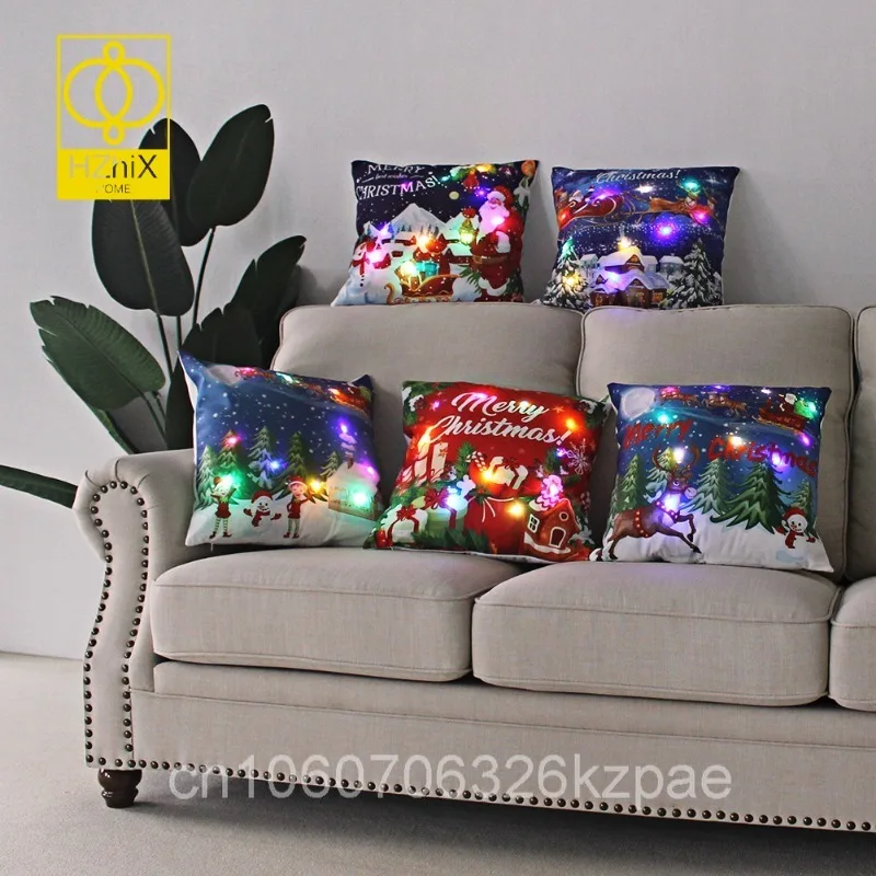 

LED Christmas Cushion Cover Glowing Pillowcase 45x45cm With Lights 2023 Christmas Decorate For Home Navidad New Year Xmas Decor