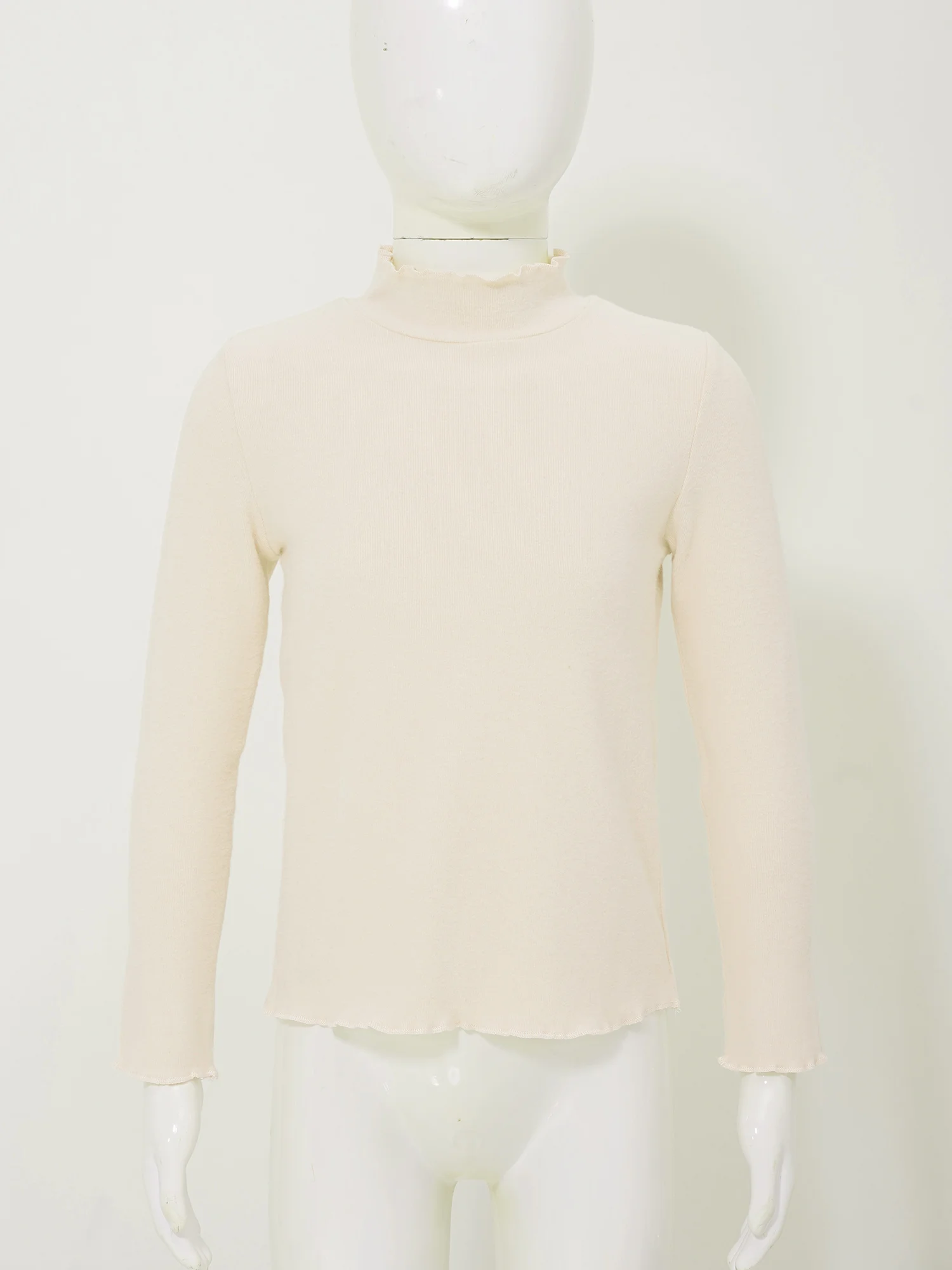 Girls Boys Lettuce Trim Pullover Tops Long Sleeve Tee Undershirt Mock Turtleneck Base Layer T Shirts Thermal Underwear Tops