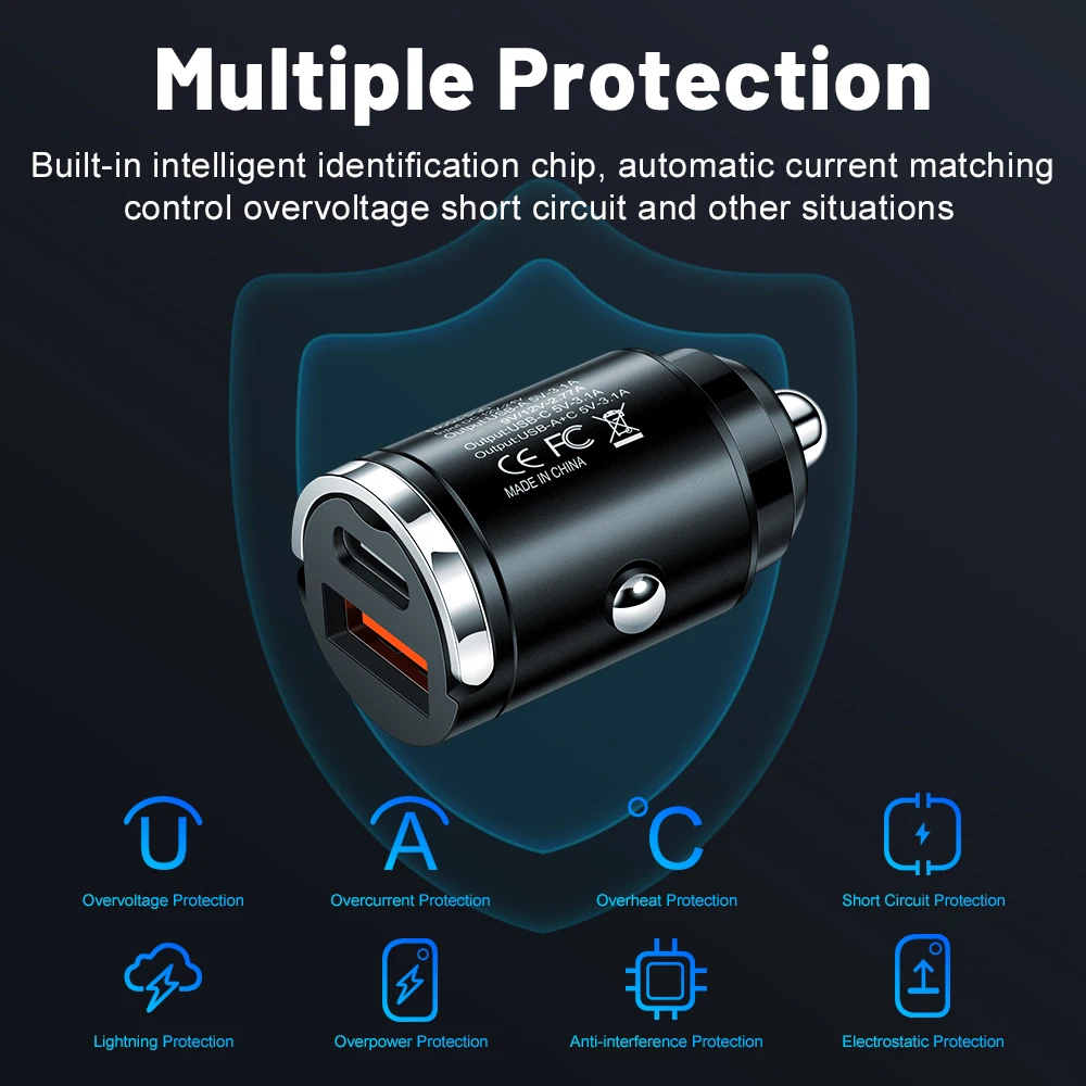 Mini 100W Car Charger PD Type C Dual Port Fast Charging For iphone Samsung Xiaomi QC 3.0 12-24V Lighter Quick Charge Car Charger BEST SELLERS