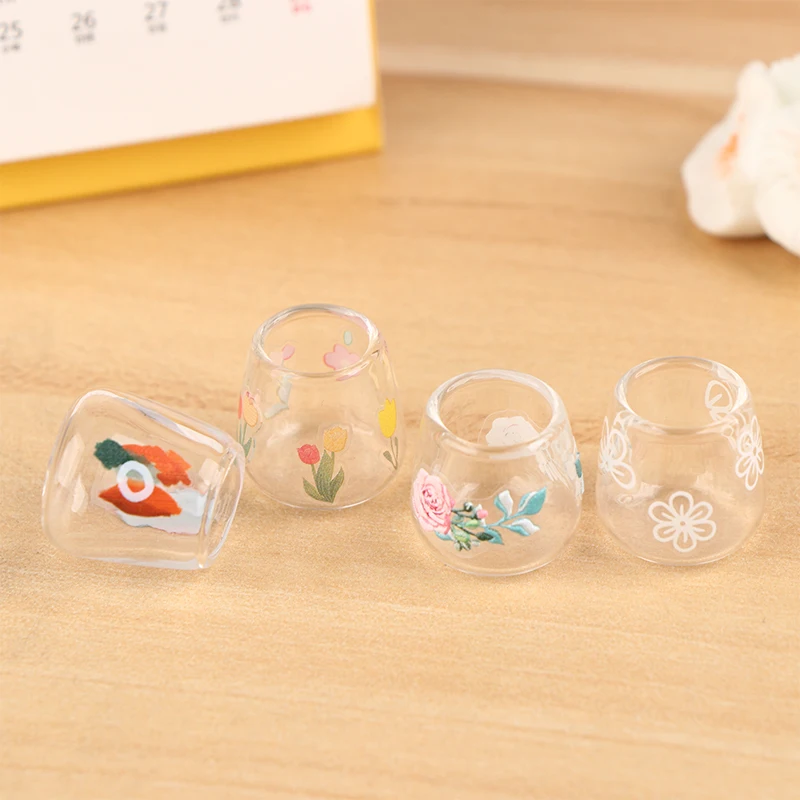 

4Pcs/set Dollhouse Clear Glass Cups Lovely Big Belly Glass Miniature Dolls House Cup Model Dollhouse Home Decoration