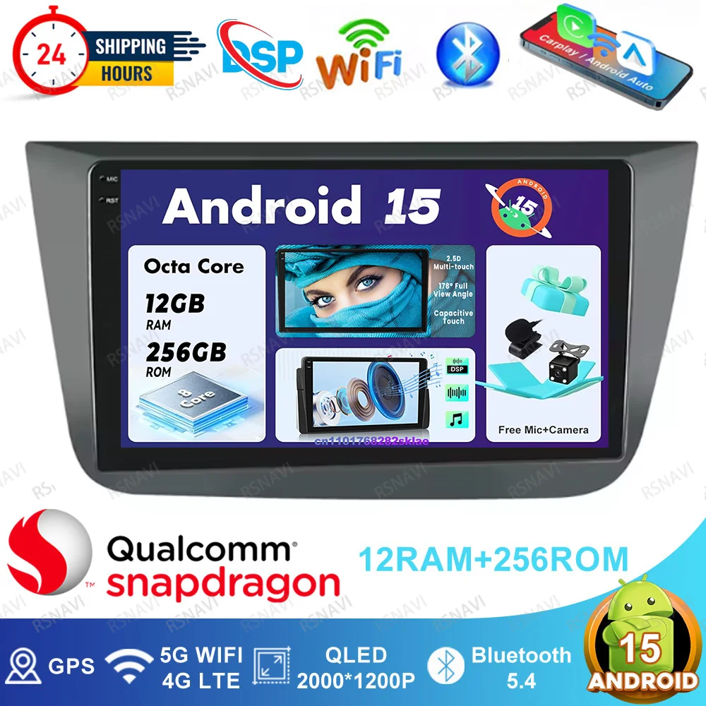 Radio de coche Android 15 para SEAT Altea XL 2004 2005 2006-2015 estéreo IPS 9/10 pulgadas AUTO WIFI + 4G Autoradio 360 sistemas de cámara DSP BT 1