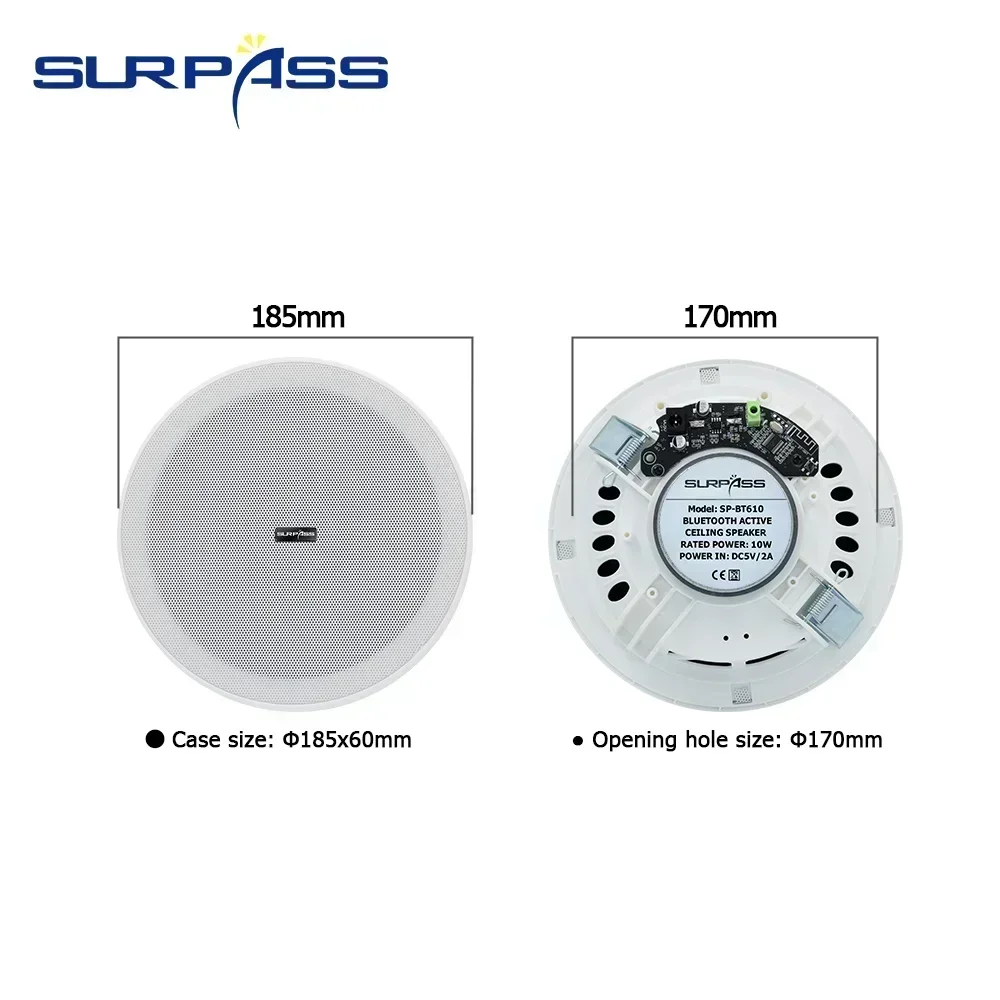 Bluetooth Speaker 6 Inch Ceiling 3D Stereo 10W For Bathroom Kitchen Outdoor Camper