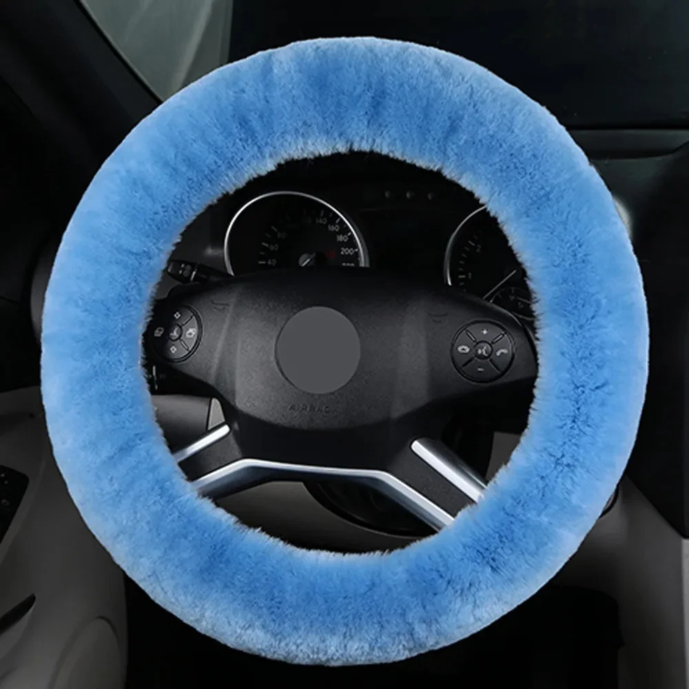 Auto-Lenkradbezug aus 100 % neuseeländischer Wolle, weich, warm, lang, Plüsch-Lenkradbezug, beheiztes Fell, universelles 38 cm-Zubehör