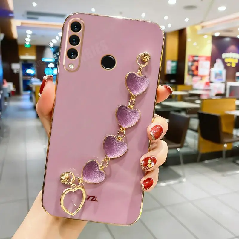 Love Heart Wrist Chain Silicone Case – Luxury Plating Cover