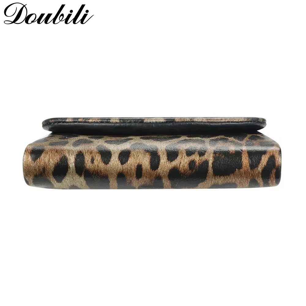 Doubili Leather leopard print wallet, fashionable women's wallet, three fold card bag, zero wallet 6