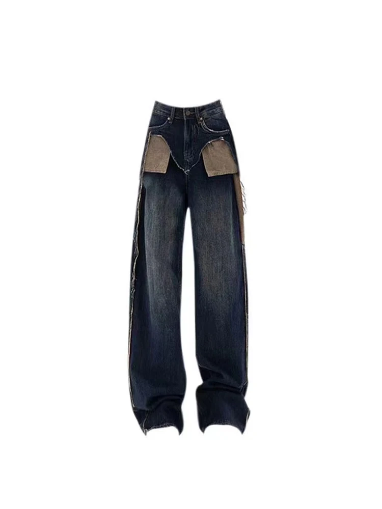 

Women's Jeans Harajuku Streetwear Washed Vintage Fashion 2023 High Waist Jeans Wide Leg Straight Baggy Denim Trousers Y2K Pants