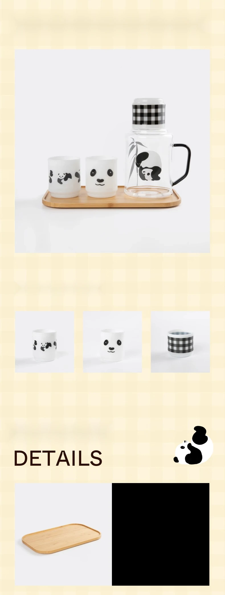 Tbh Beast Pie Home Panda Bangbang Glass Water Bottle Set High Temperature Resistant Home Cold Water Bottle Gift_voghion.com