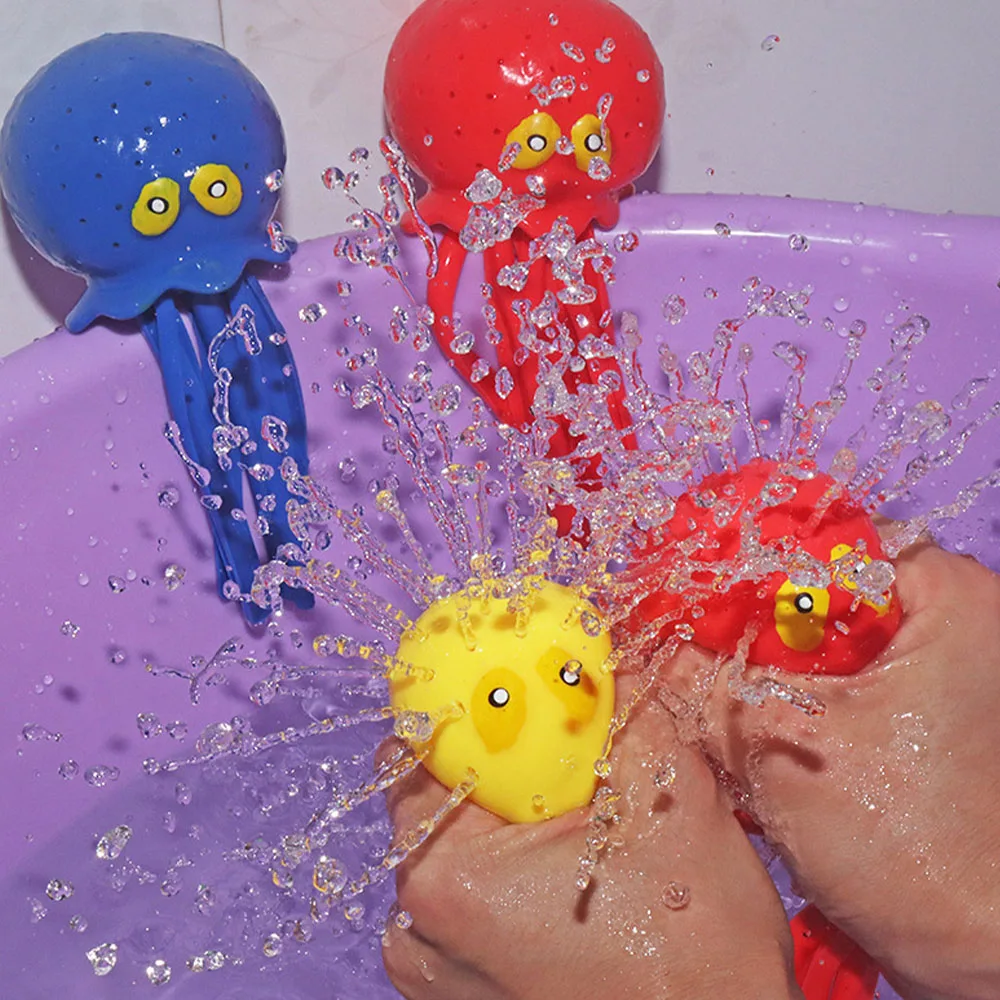 Squeeze Spray Glowing Octopus Bath Toy with Water Absorbing Ball Splash Fun for Toddlers Kids Interactive Shower Indoor Outdoor