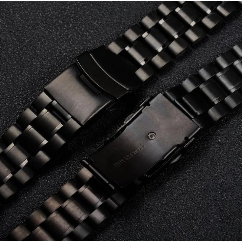Stainless Steel Curved End Watch Strap with Double Lock Buckle