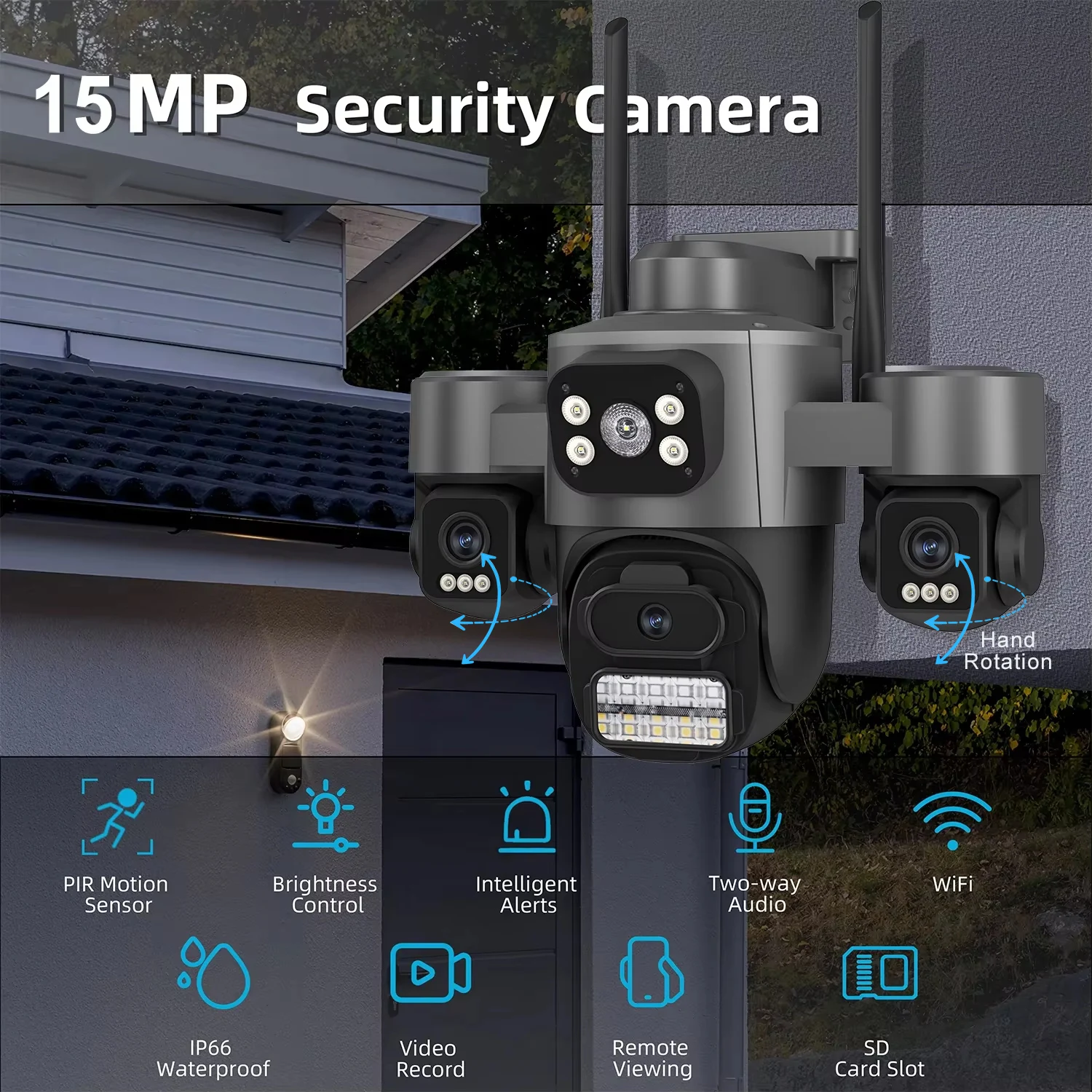 Three Screen Three Lens 15MP HD WIFI IP Camera 8MP Dual Lens Camera Auto Tracking IP66 Waterproof CCTV Video Security Cam iCsee 2