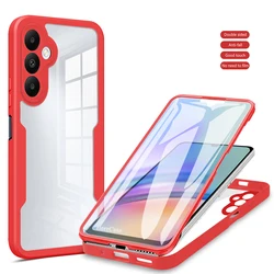 Crystal Clear 360 Full Body Shockproof Phone Case & Screen Protector for S24 FE (Red)