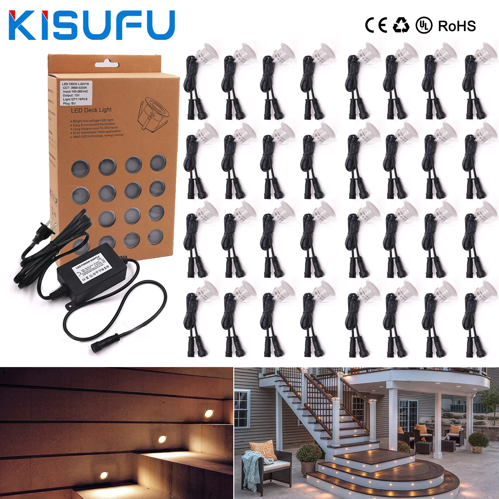LED Deck Light 10/16PCS Outdoor DC12V Waterproof Underground Bulb Lamp EU/AU/UK/US Plug