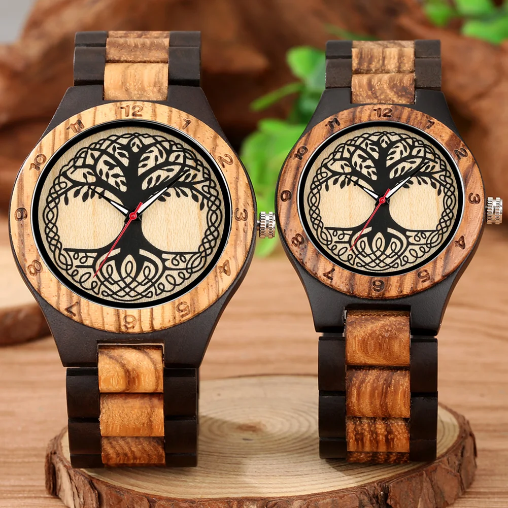 Clássico zebrawood relógio de quartzo para casal