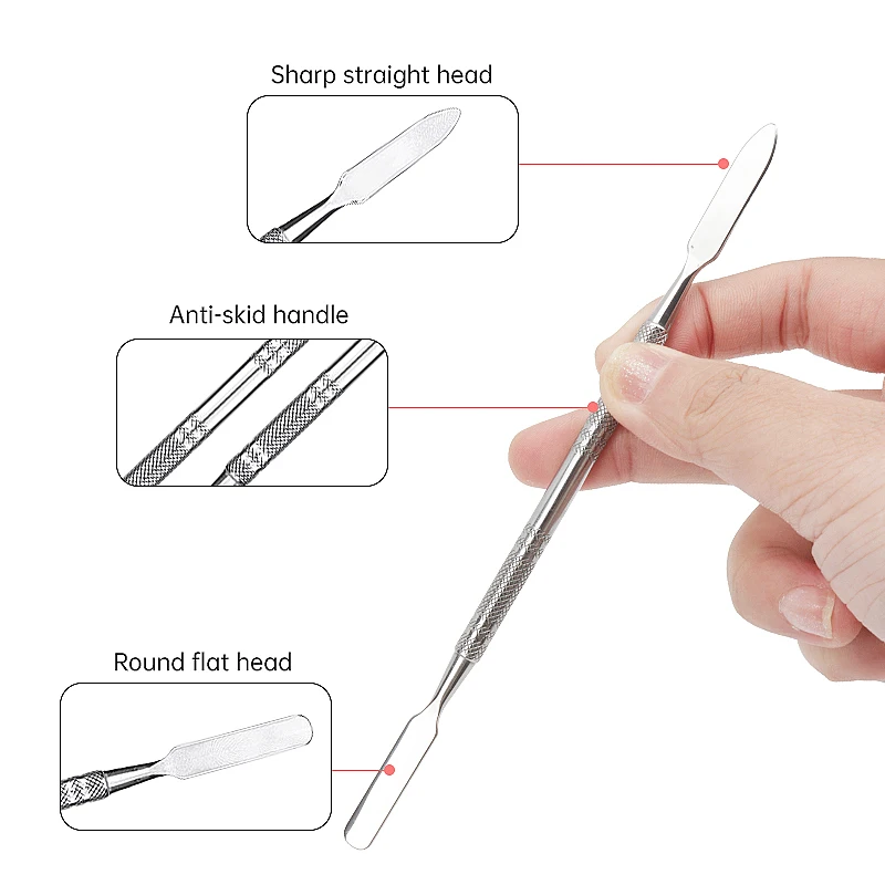Tavolozza per miscelazione trucco Tavolozza per miscelatore per ombretto per fondotinta in acciaio inossidabile con asta per spatola Set di strumenti di bellezza per bastoncini colorati - immagine 6