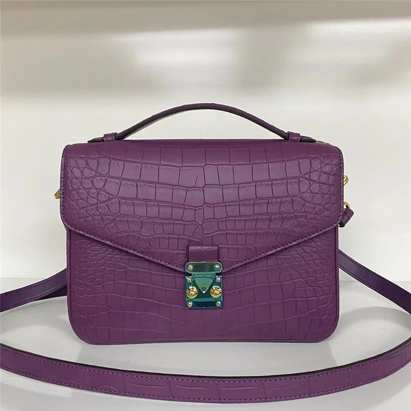 

Authentic Crocodile Belly Skin Lady Purple Purse Genuine Alligator Leather Women Satchels Shoulder Bag Female Three-way Handbag