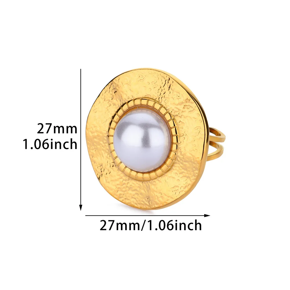 Women Round Imitation Pearl Stainless Steel Rings Gift