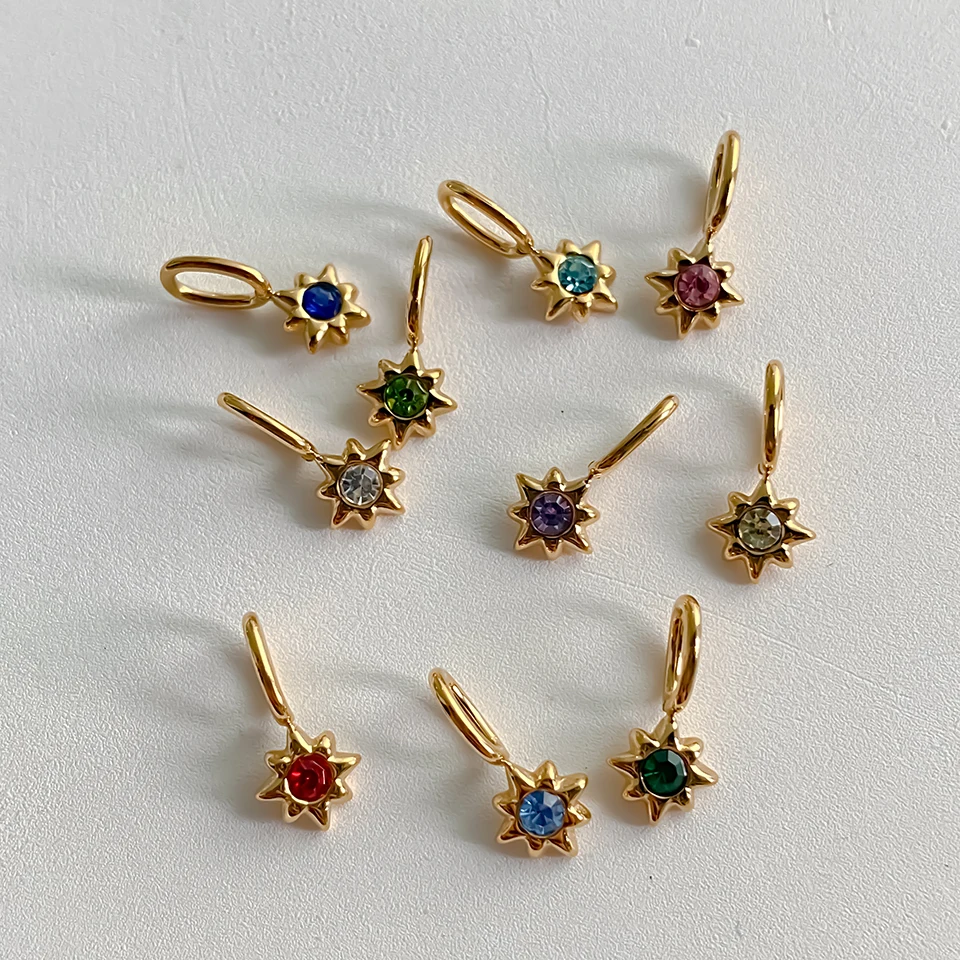 2025 Neue Vergoldete Zirkonia-Anhänger Edelstahl Stern Geburtsstein Armband Halskette Ohrringe DIY Charms für Schmuckherstellung – Detail 8