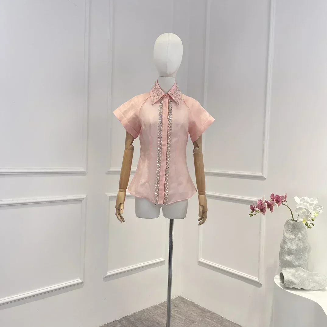 

Женская прямая блузка из натурального льна, однотонная желтая или розовая рубашка из натурального шелка, подходящая ко всему, для праздника, весна-лето 2023