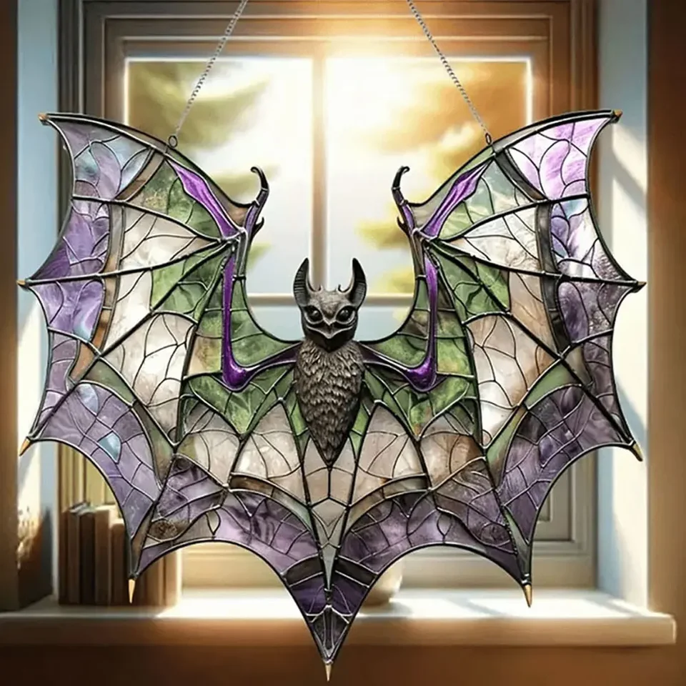 Décoration Chauve-souris Gothique En Acrylique Pour Halloween - Attrape-soleil Suspendu - Peint à La Main - Pour Fenêtre, Jardin, Intérieur
