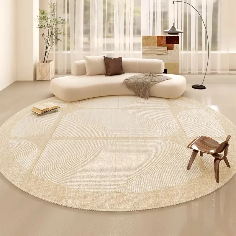 thumbnail image 1 of Alfombra redonda de terciopelo de cristal para sala de estar, alfombra antideslizante para sofá, mesa de centro, dormitorio, guardarropa, resistente al desgaste, color crema, 1 of 4
